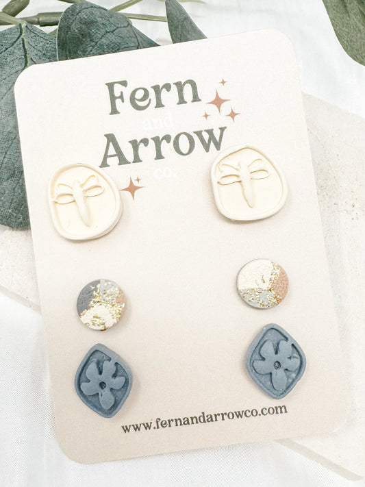 Dragonfly and flower stud pack