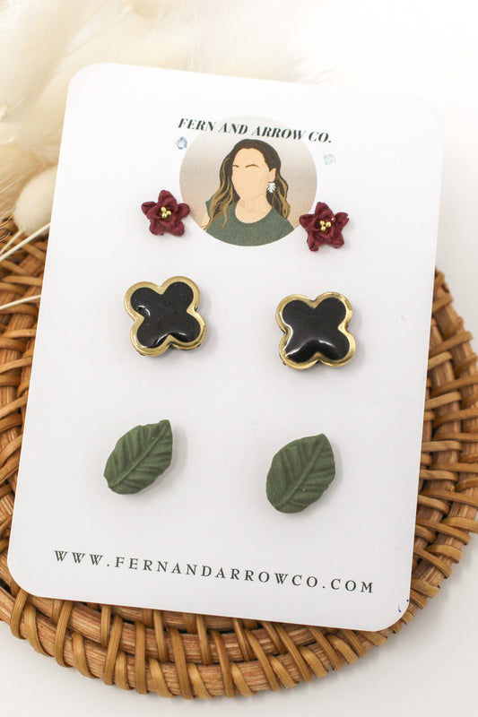 Enchanted florals and leaves stud pack
