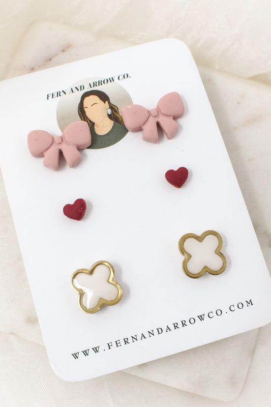 Bows and hearts stud pack